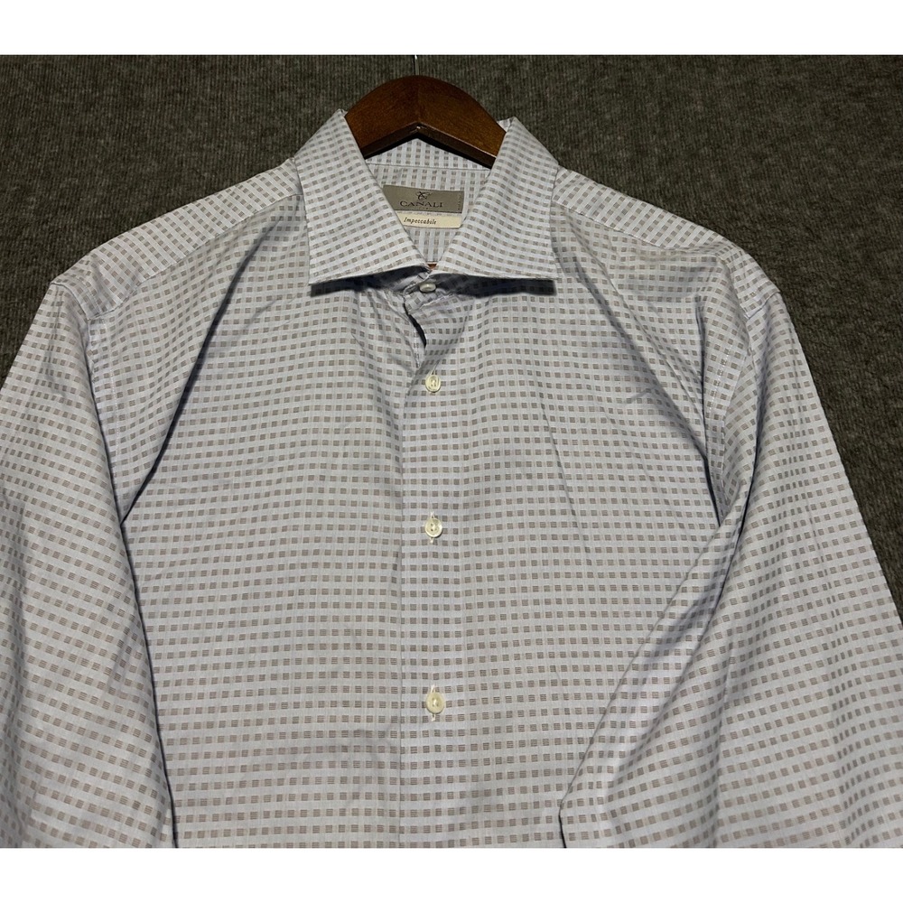 Canali impeccabile size 46-18 shirt mens long sleeve designer cotton